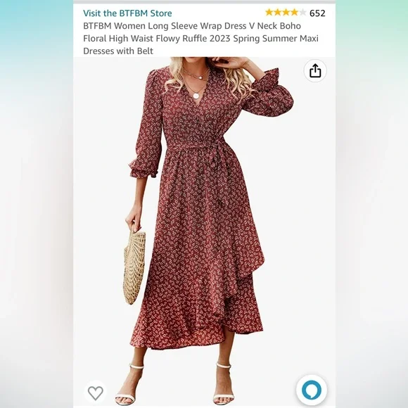 Amazon | Dresses | Boho Style Faux Wrap Dress Long Sleeves Nwt | Poshmark